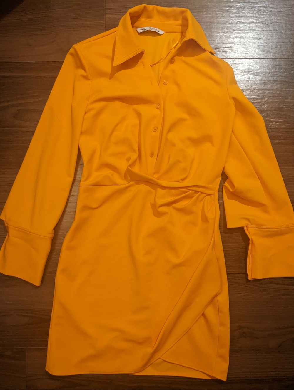 Zara - Draped Short Dress with Ruching 4437/094 | Small | Orange Tangerine - Picture 13 of 14